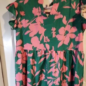 Elegant Green and Pink Floral Mini Dress